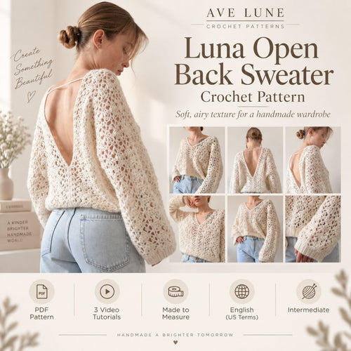 Luna Open Back Sweater Crochet Pattern PDF – Made-to-Measure Oversized Lace Sweater