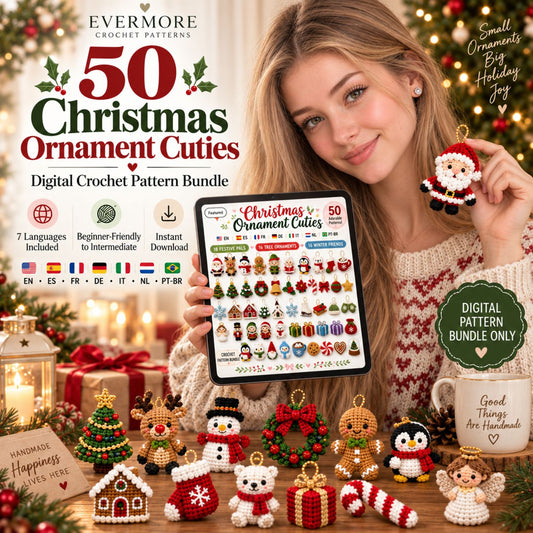 50 Christmas Ornament Crochet Patterns PDF Bundle – Cute Holiday Decorations, 7 Languages