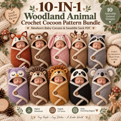 Woodland Little Ones – 10 Baby Cocoon Crochet Patterns