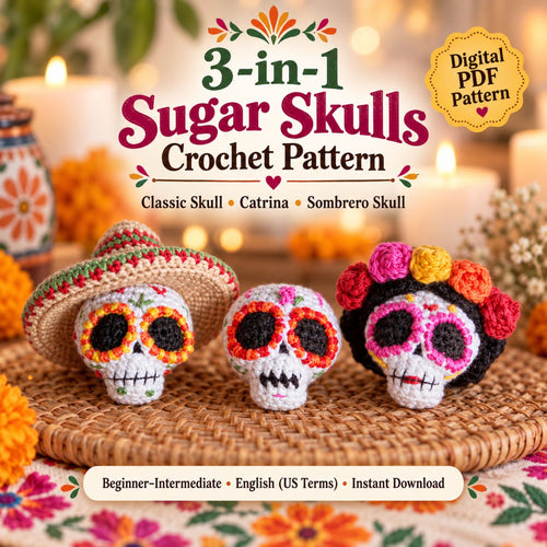 Sugar Skull Trio – 3 Crochet Patterns PDF