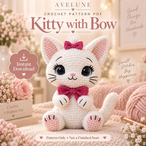 Kitty with Bow Crochet Pattern PDF – Plush Cat Amigurumi Pattern, English US Terms
