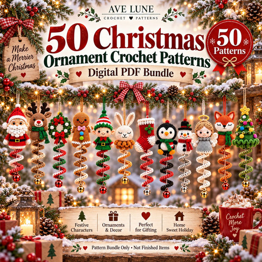 50 Christmas Crochet Ornament Patterns PDF Bundle – Holiday Decorations, 7 Languages, Digital Download