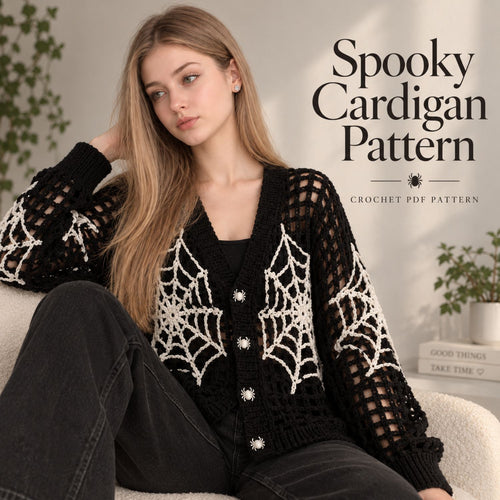 Spiderweb Crochet Cardigan Pattern PDF – Gothic Halloween Mesh Sweater, Spooky Web Cardigan, Digital Download
