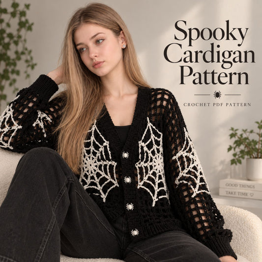 Spiderweb Crochet Cardigan Pattern PDF – Gothic Halloween Mesh Sweater, Spooky Web Cardigan, Digital Download