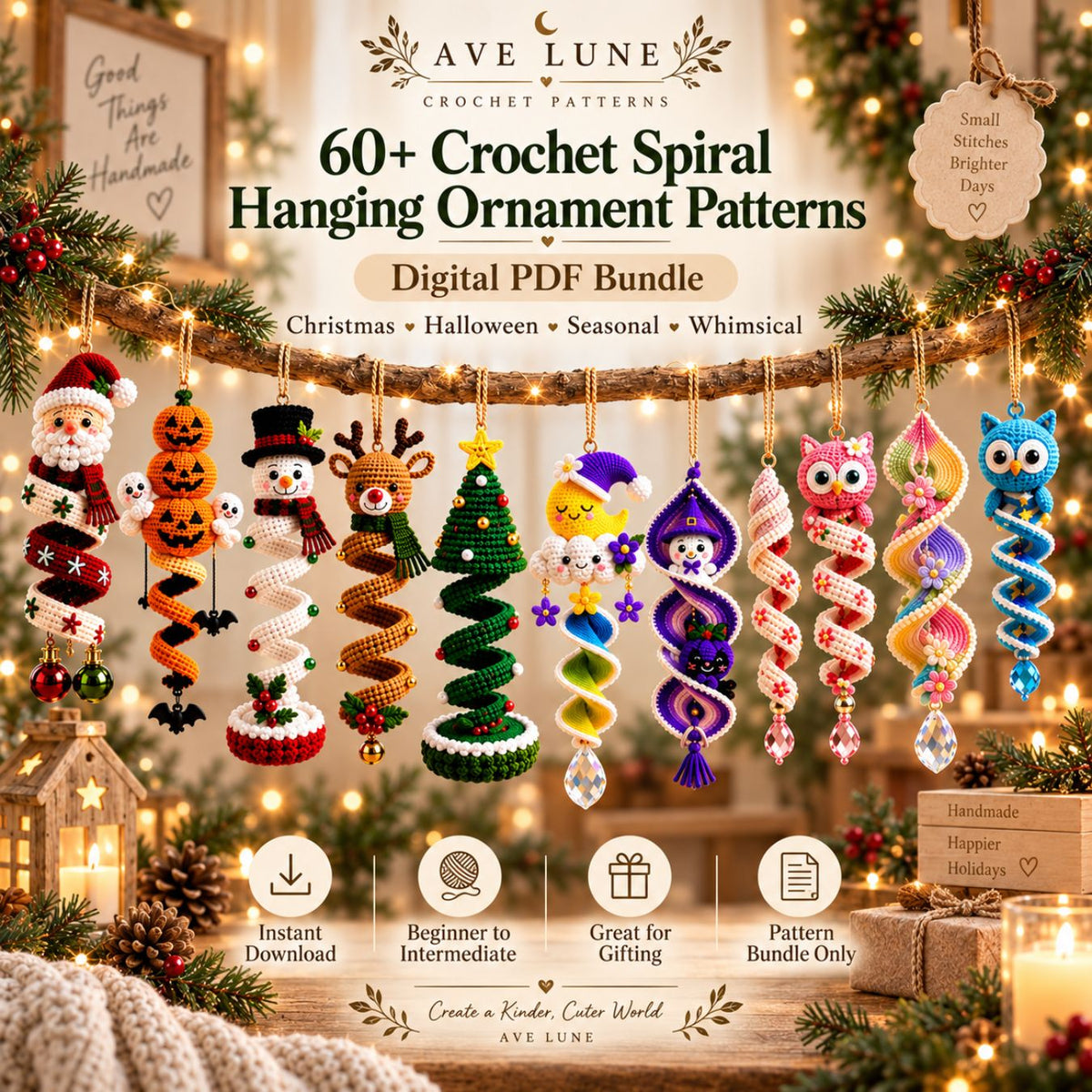 60+ Crochet Spiral Hanging Ornament Patterns PDF Bundle – Christmas, Halloween & Seasonal Decor Digital Download