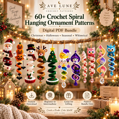 60+ Crochet Spiral Hanging Ornament Patterns PDF Bundle – Christmas, Halloween & Seasonal Decor Digital Download