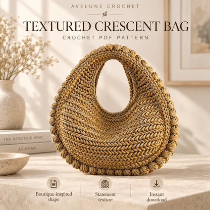 Textured Crescent Bag Crochet Pattern PDF – Easy Crochet Handbag Pattern, 5 Languages, Instant Download