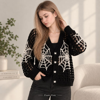 Spiderweb Crochet Cardigan Pattern PDF – Gothic Halloween Mesh Sweater, Spooky Web Cardigan, Digital Download