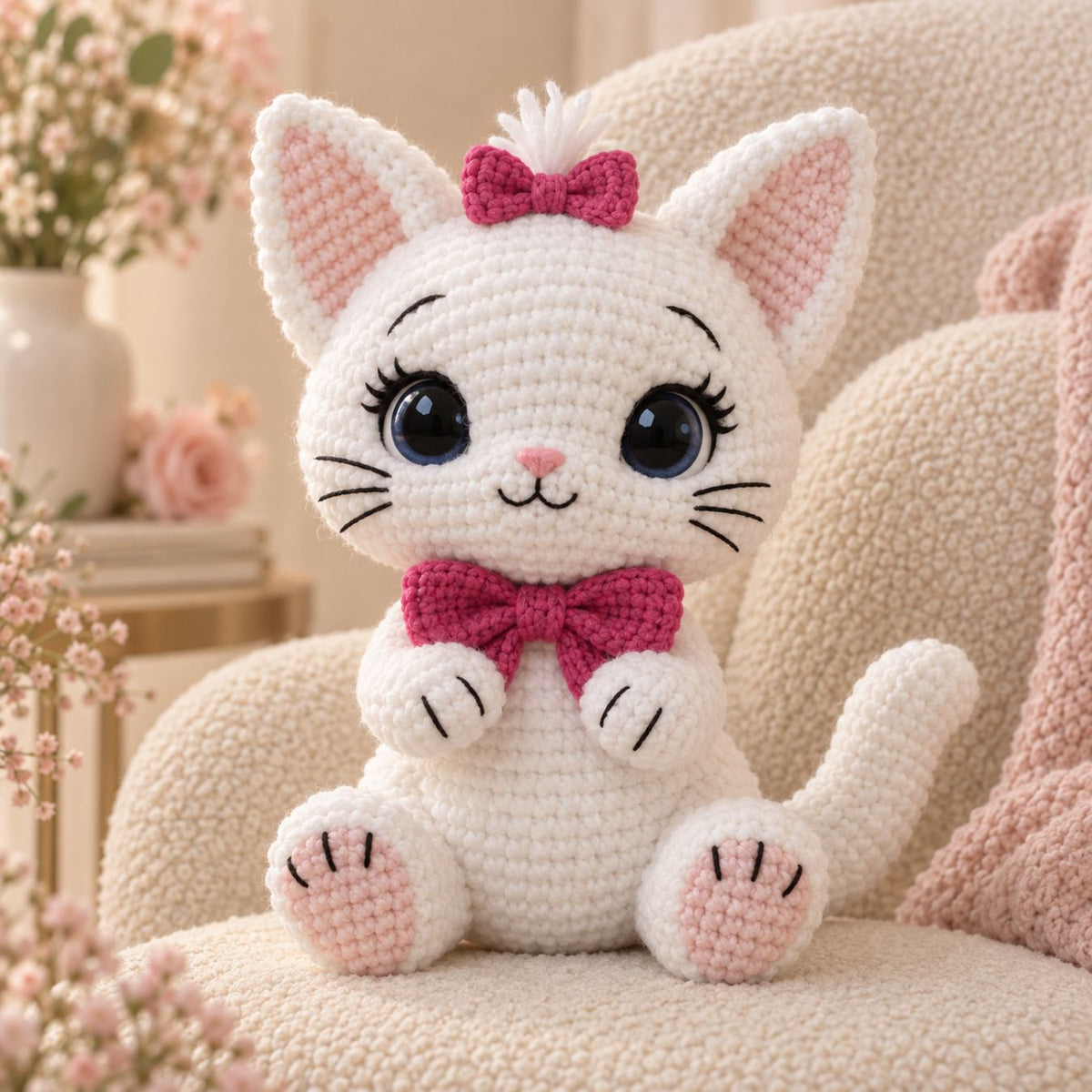 Kitty with Bow Crochet Pattern PDF – Plush Cat Amigurumi Pattern, English US Terms