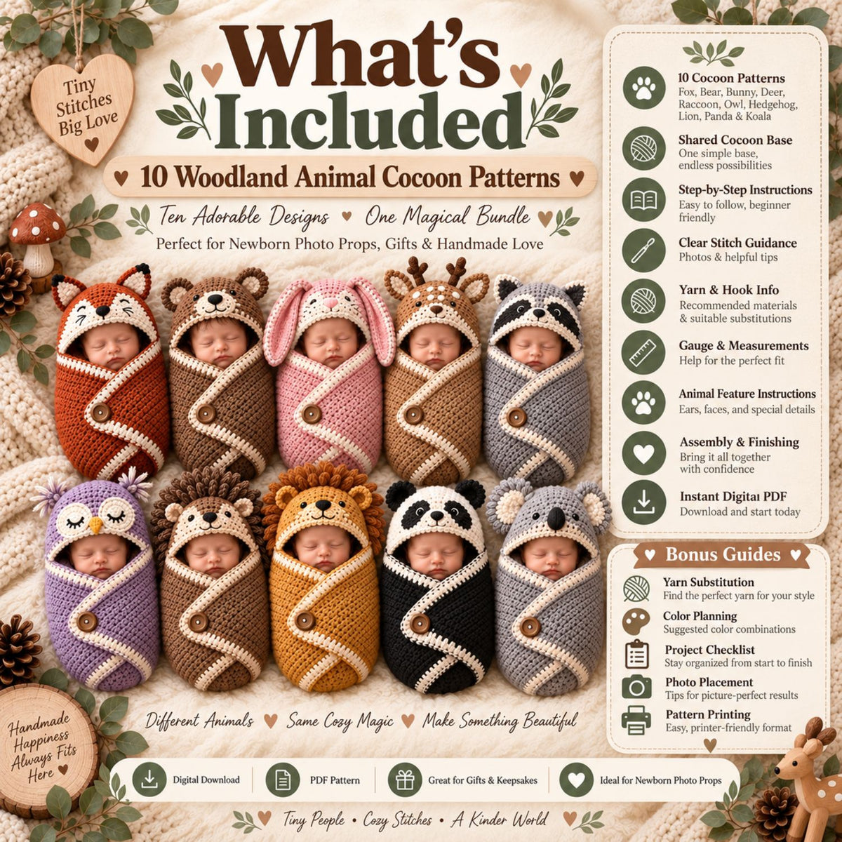 Woodland Little Ones – 10 Baby Cocoon Crochet Patterns