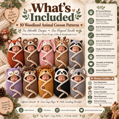 Woodland Little Ones – 10 Baby Cocoon Crochet Patterns