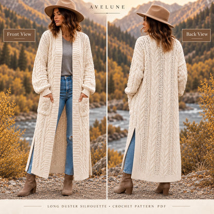 Willow Cable Duster Cardigan Crochet Pattern PDF – Long Textured Cardigan
