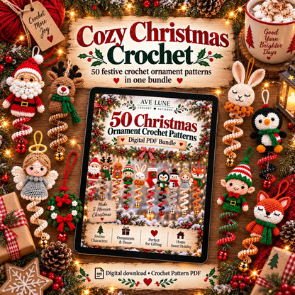 50 Christmas Crochet Ornament Patterns PDF Bundle – Holiday Decorations, 7 Languages, Digital Download