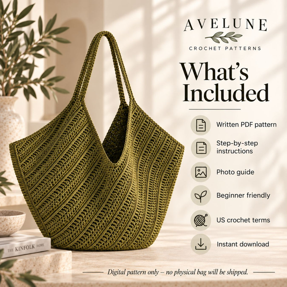 Textured Crochet Tote Bag Pattern PDF – Spacious Everyday Shoulder Bag, Confident Beginner Digital Download