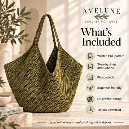 Textured Crochet Tote Bag Pattern PDF – Spacious Everyday Shoulder Bag, Confident Beginner Digital Download