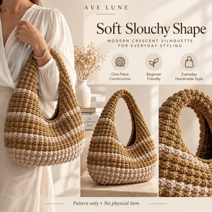 Crochet Hobo Bag Pattern PDF – Beginner-Friendly One-Piece Slouchy Shoulder Bag, 5 Languages
