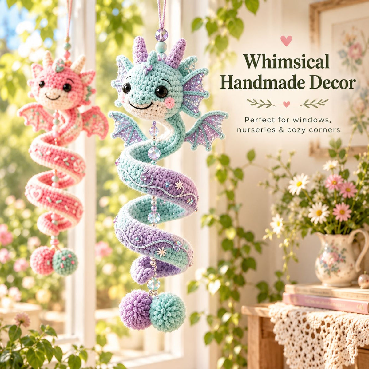 5-in-1 Crochet Dragon Spiral Hanging Pattern PDF – Cute Dragon Ornament, Beginner-Friendly Digital Download
