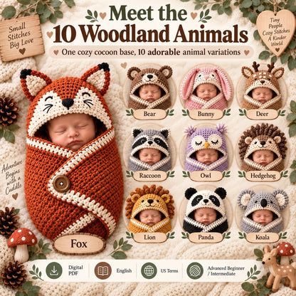 Woodland Little Ones – 10 Baby Cocoon Crochet Patterns