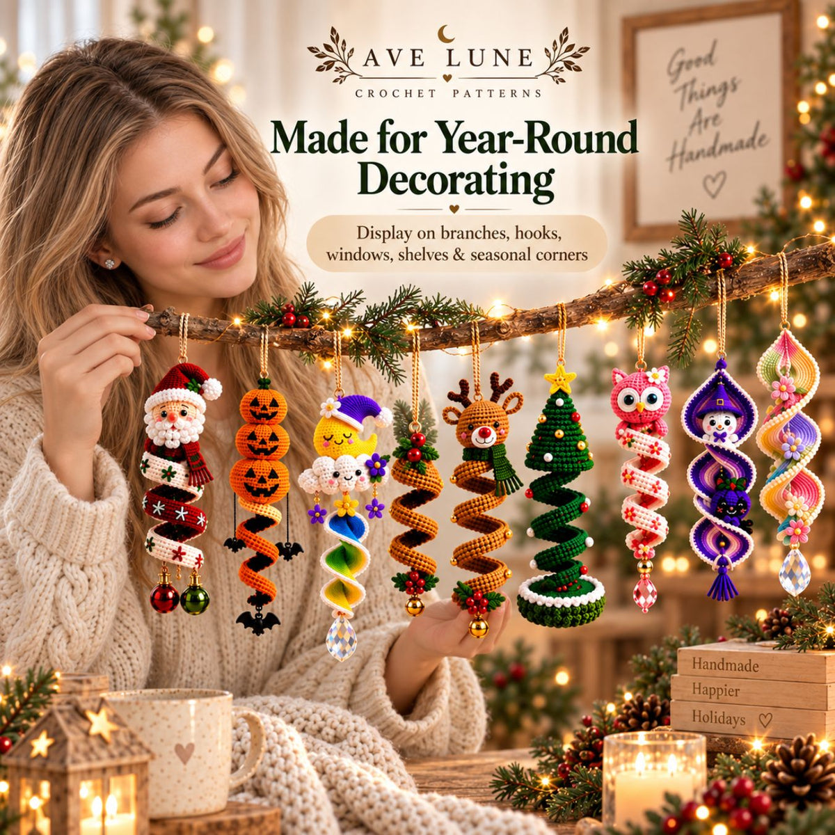 60+ Crochet Spiral Hanging Ornament Patterns PDF Bundle – Christmas, Halloween & Seasonal Decor Digital Download