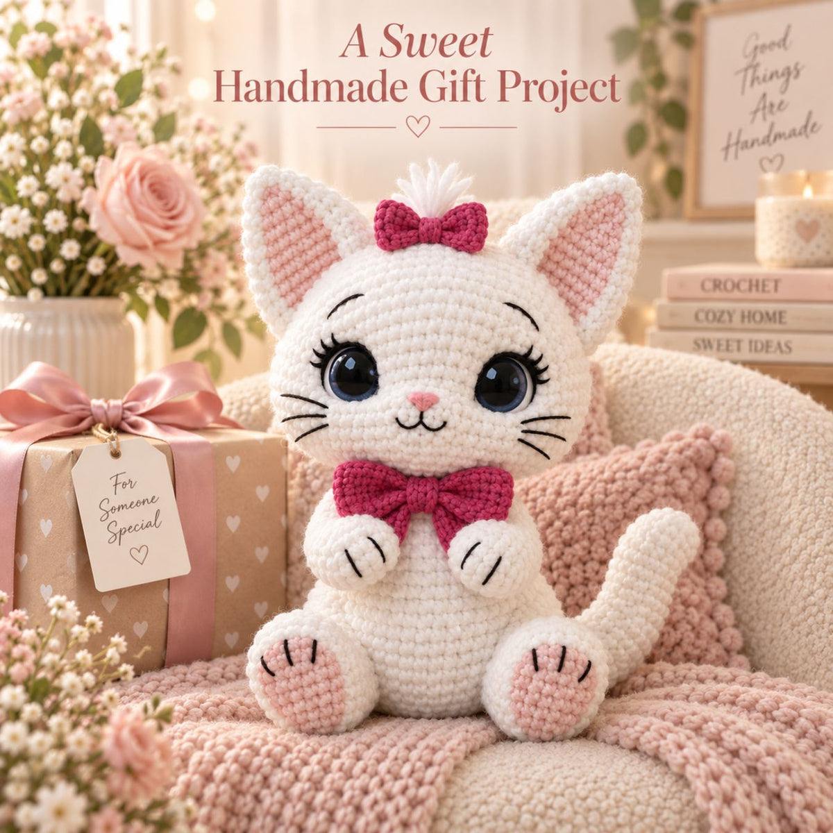 Kitty with Bow Crochet Pattern PDF – Plush Cat Amigurumi Pattern, English US Terms