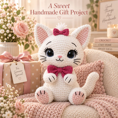 Kitty with Bow Crochet Pattern PDF – Plush Cat Amigurumi Pattern, English US Terms
