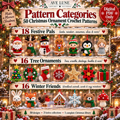50 Christmas Crochet Ornament Patterns PDF Bundle – Holiday Decorations, 7 Languages, Digital Download