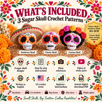 Sugar Skull Trio – 3 Crochet Patterns PDF