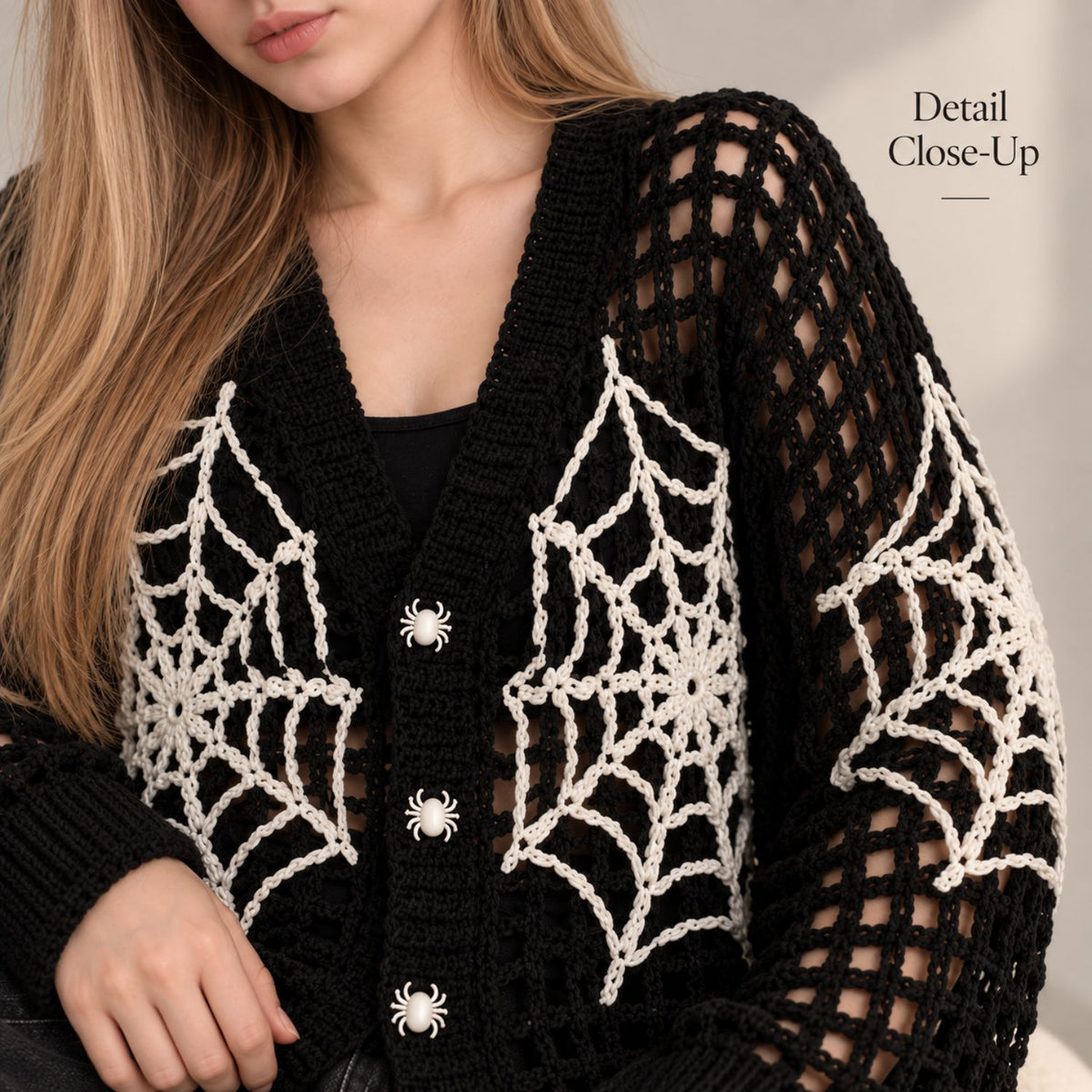 Spiderweb Crochet Cardigan Pattern PDF – Gothic Halloween Mesh Sweater, Spooky Web Cardigan, Digital Download