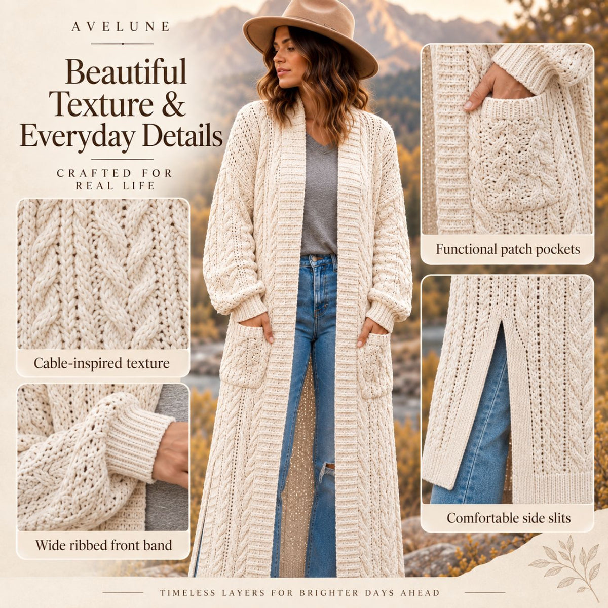 Willow Cable Duster Cardigan Crochet Pattern PDF – Long Textured Cardigan