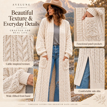 Willow Cable Duster Cardigan Crochet Pattern PDF – Long Textured Cardigan