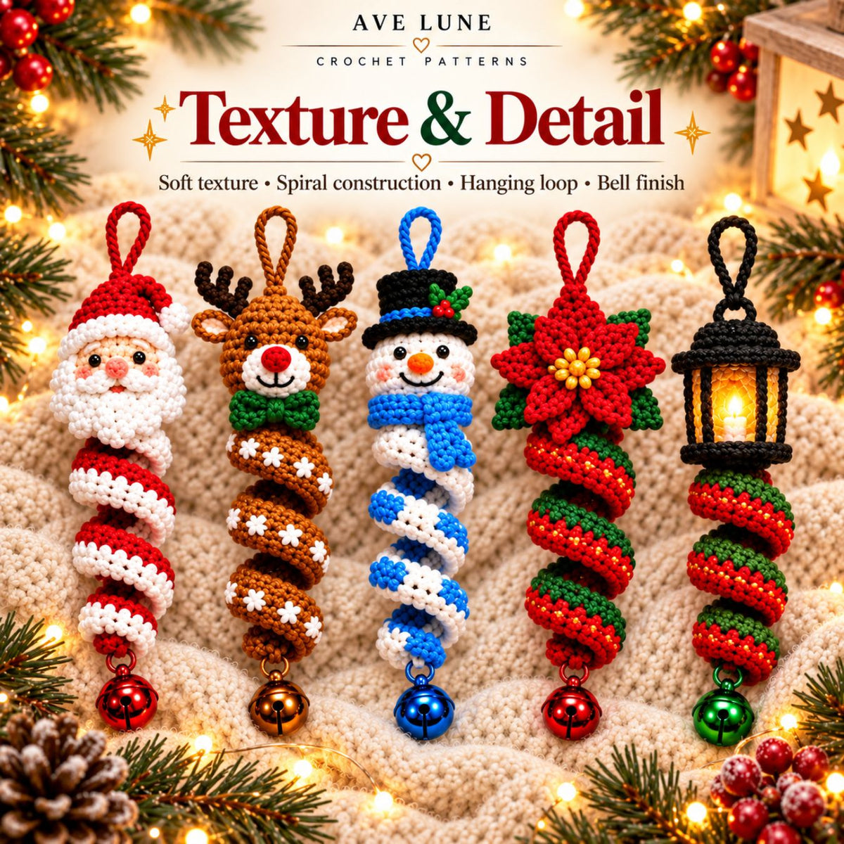20 Christmas Crochet Spiral Patterns PDF Bundle – Holiday Ornaments, English & German Digital Download