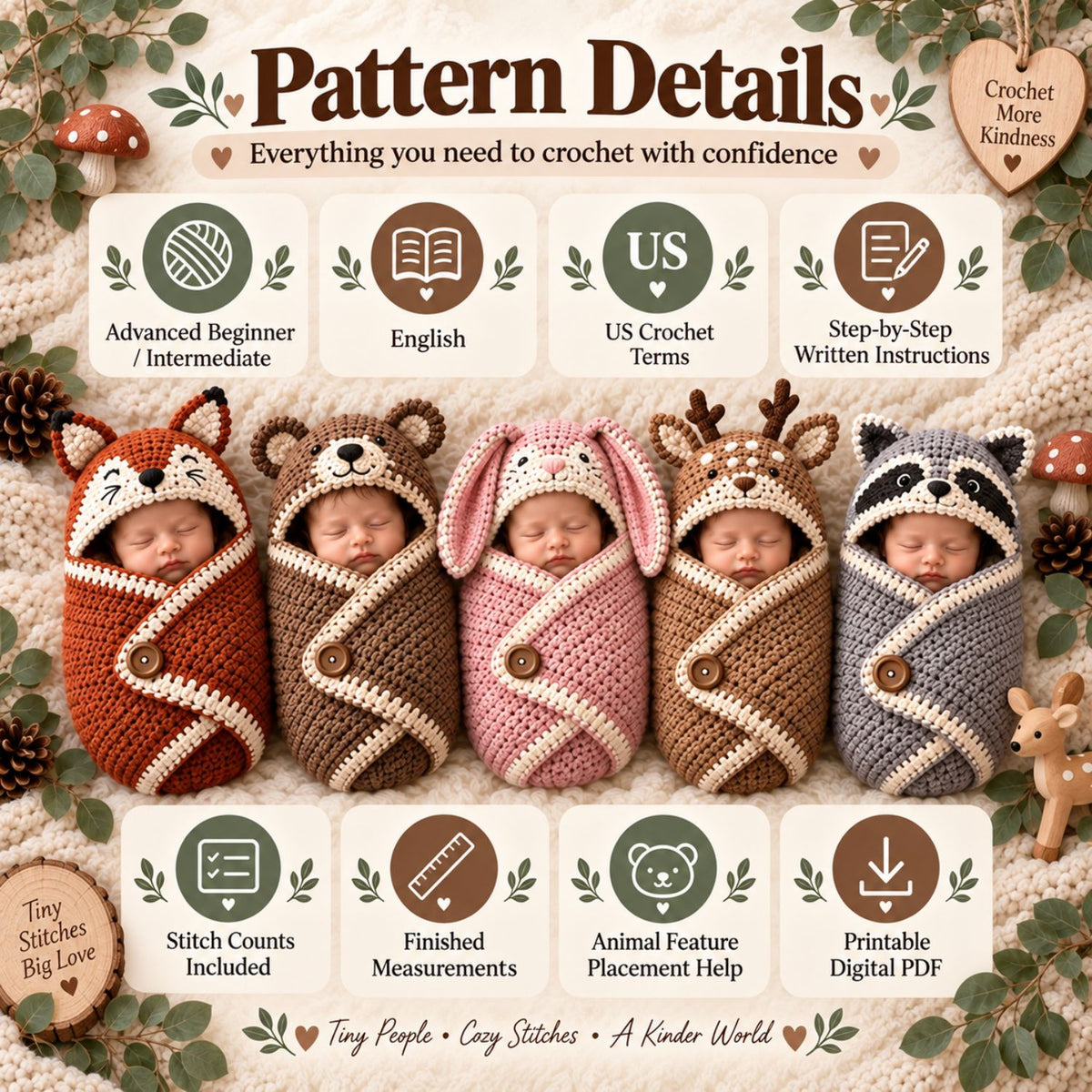 Woodland Little Ones – 10 Baby Cocoon Crochet Patterns
