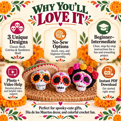 Sugar Skull Trio – 3 Crochet Patterns PDF