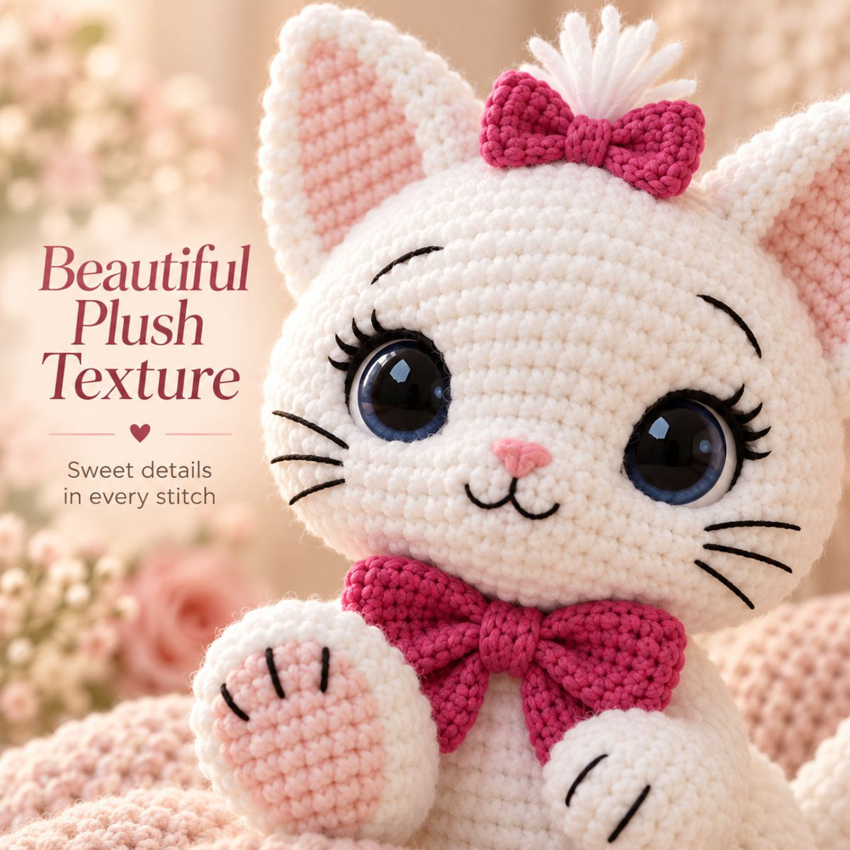 Kitty with Bow Crochet Pattern PDF – Plush Cat Amigurumi Pattern, English US Terms