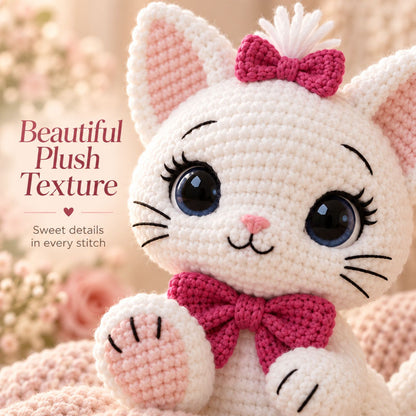 Kitty with Bow Crochet Pattern PDF – Plush Cat Amigurumi Pattern, English US Terms