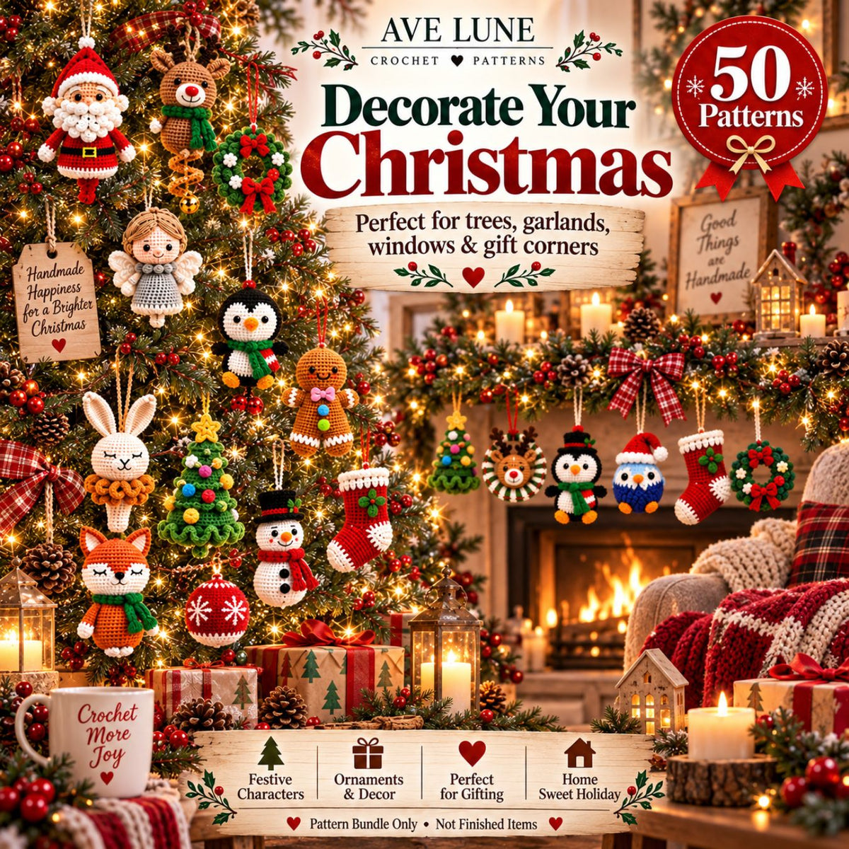 50 Christmas Crochet Ornament Patterns PDF Bundle – Holiday Decorations, 7 Languages, Digital Download