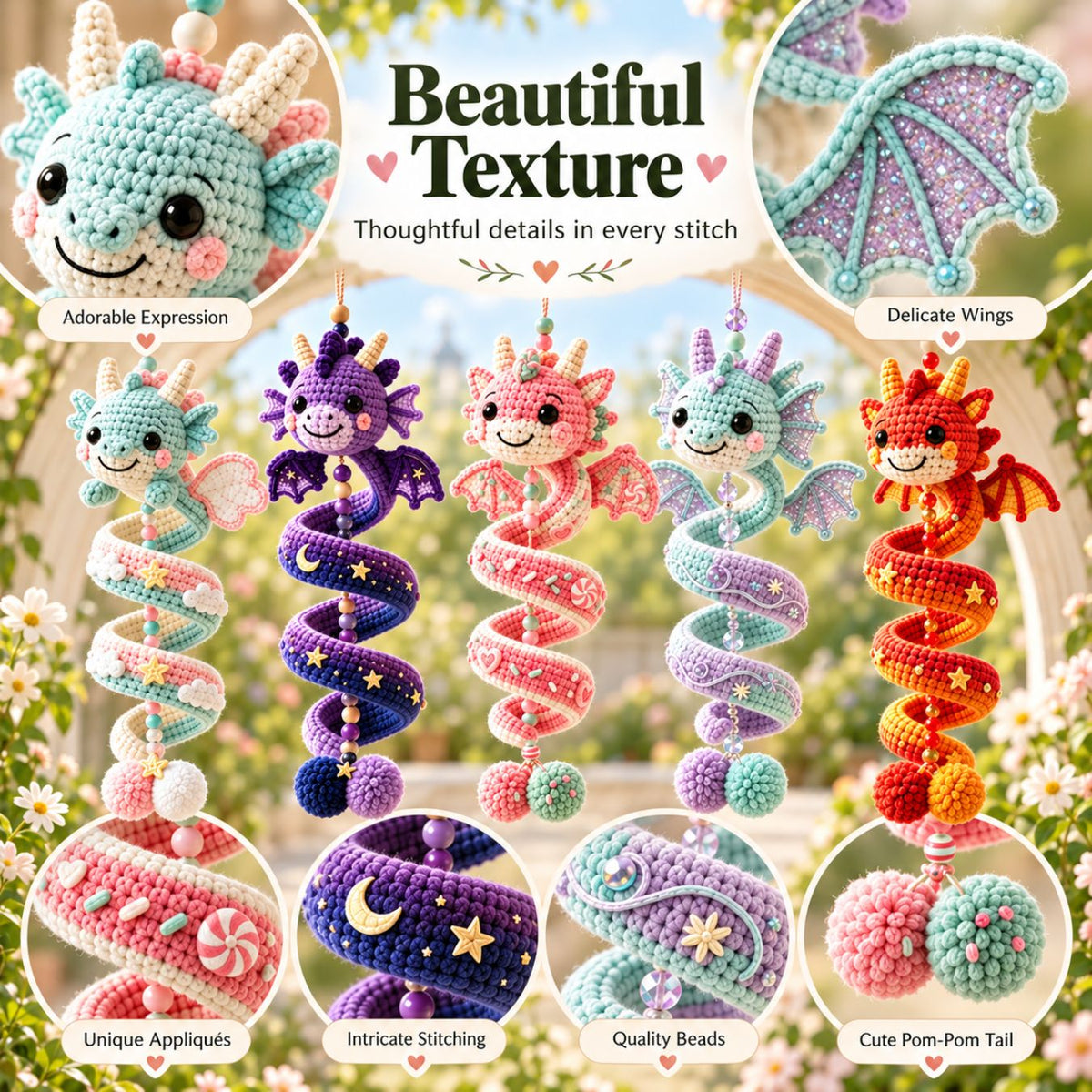 5-in-1 Crochet Dragon Spiral Hanging Pattern PDF – Cute Dragon Ornament, Beginner-Friendly Digital Download