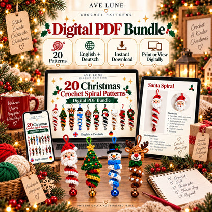 20 Christmas Crochet Spiral Patterns PDF Bundle – Holiday Ornaments, English & German Digital Download