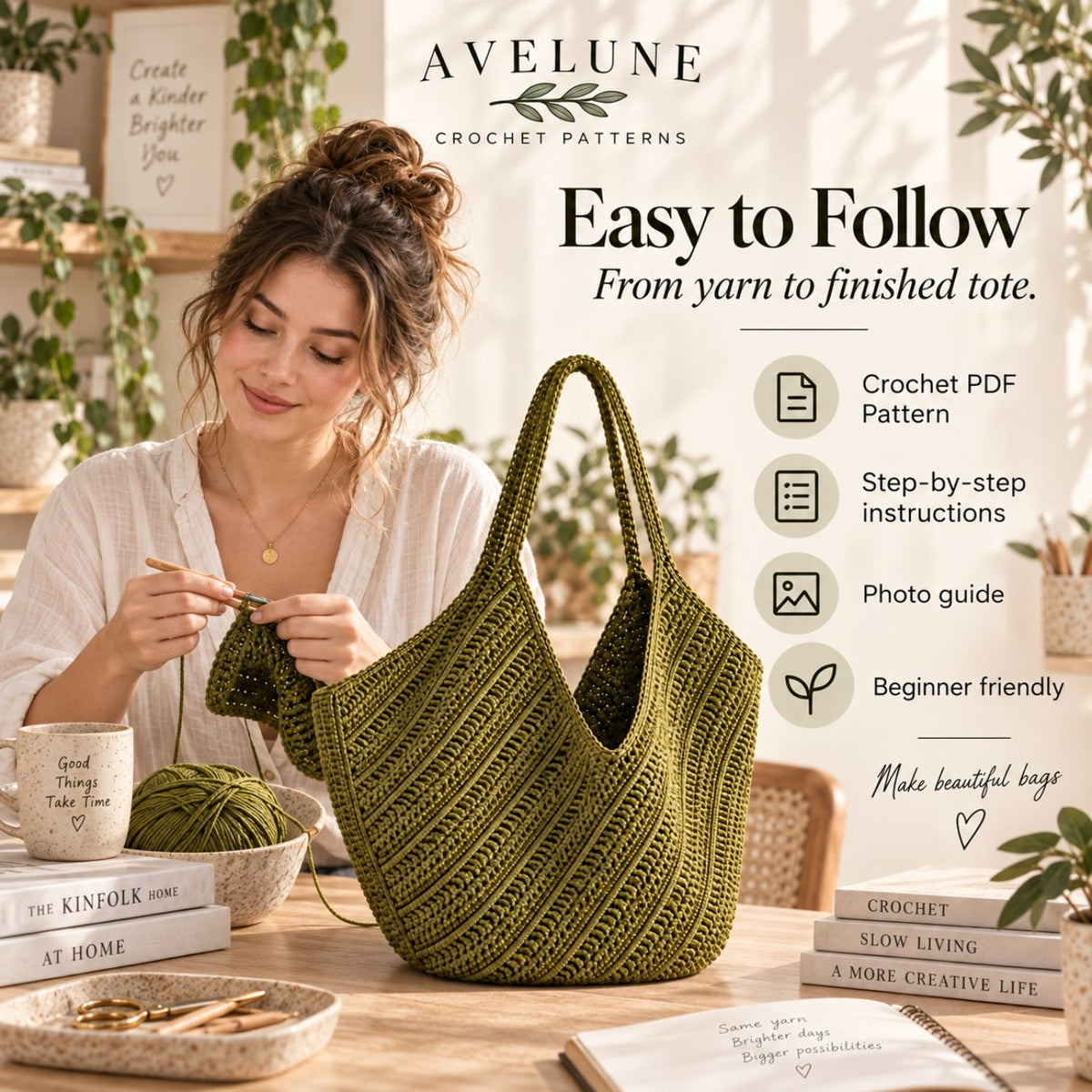 Textured Crochet Tote Bag Pattern PDF – Spacious Everyday Shoulder Bag, Confident Beginner Digital Download