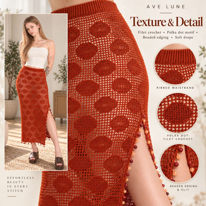 Sienna Polka Dot Maxi Skirt Crochet Pattern PDF – Made-to-Measure Filet Crochet Skirt with Side Slit