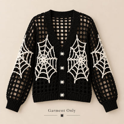 Spiderweb Crochet Cardigan Pattern PDF – Gothic Halloween Mesh Sweater, Spooky Web Cardigan, Digital Download