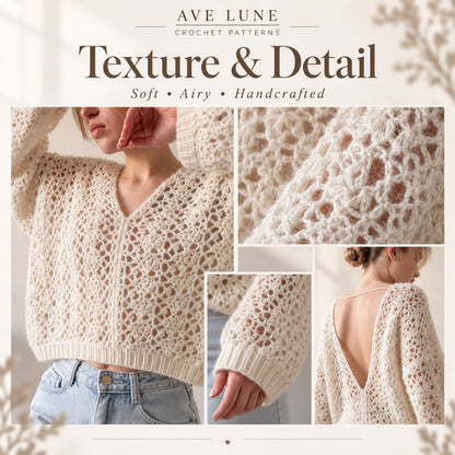 Luna Open Back Sweater Crochet Pattern PDF – Made-to-Measure Oversized Lace Sweater