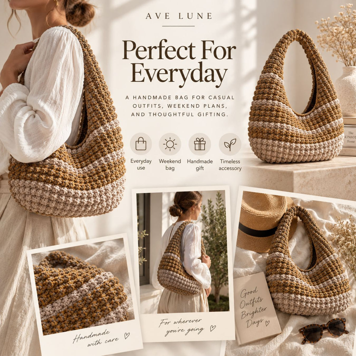 Crochet Hobo Bag Pattern PDF – Beginner-Friendly One-Piece Slouchy Shoulder Bag, 5 Languages