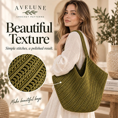 Textured Crochet Tote Bag Pattern PDF – Spacious Everyday Shoulder Bag, Confident Beginner Digital Download