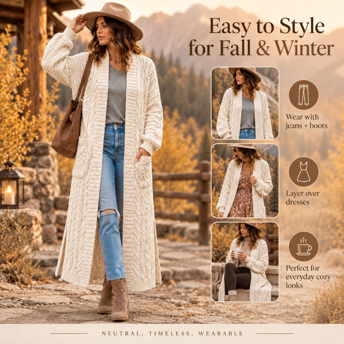 Willow Cable Duster Cardigan Crochet Pattern PDF – Long Textured Cardigan