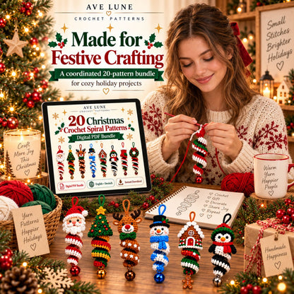 20 Christmas Crochet Spiral Patterns PDF Bundle – Holiday Ornaments, English & German Digital Download