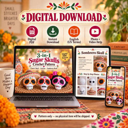 Sugar Skull Trio – 3 Crochet Patterns PDF
