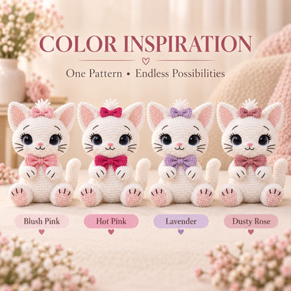 Kitty with Bow Crochet Pattern PDF – Plush Cat Amigurumi Pattern, English US Terms