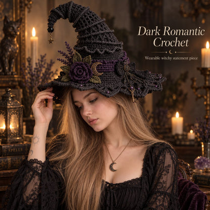 Moonlit Thorn Lace Witch Hat Crochet Pattern PDF – Gothic Witch Hat Pattern, English + German
