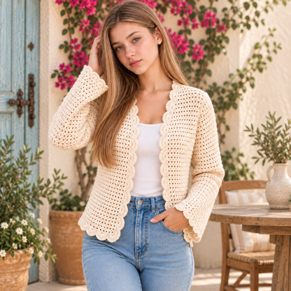 Elise Scalloped Edge Cardigan – PDF Crochet Pattern